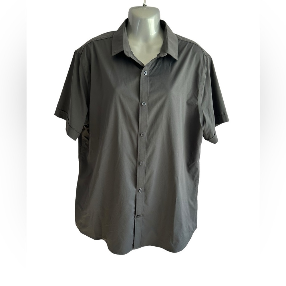Express Slim Performance Gray Button Down Short S… - image 2